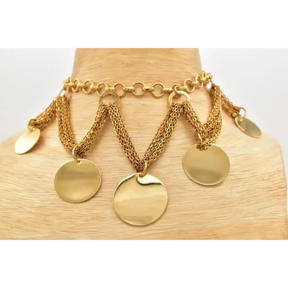 Vintage Multi-Chain Choker Necklace Bold Bib Gold Chunky Statement 1990s BinA17